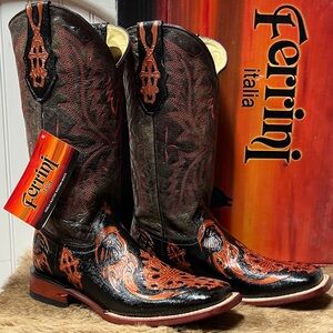 Ferrini Italy Embossed Cross Western Cowboy Boots 10 B NWT